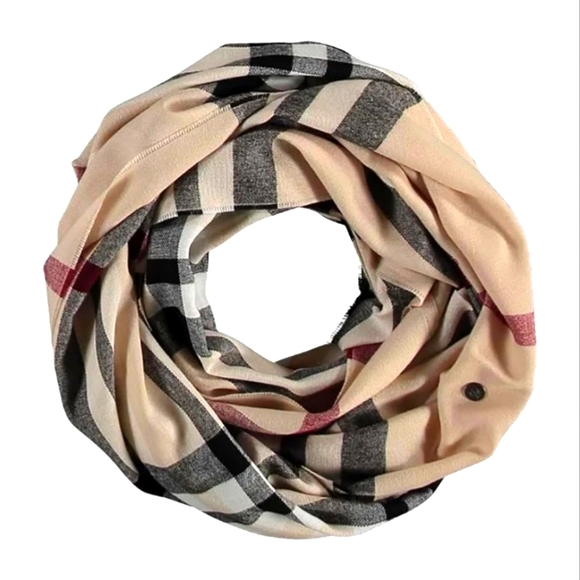 V. FRAAS Accessories - Fraas Plaid Beige Ligh Weigh Print Scarf.